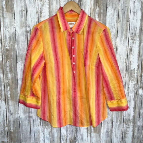 Talbots Tops - Talbots Yellow, Orange, & Pink Popover Blouse